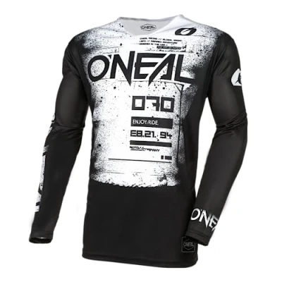 Image of O&#039;Neal Motocross Shirt Long Sleeve MX MTB Mountain Bike Lightweight Material, Ergonomic Slim Fit Cut Mayhem Jersey Scarz V.24 Adult Black White Size S