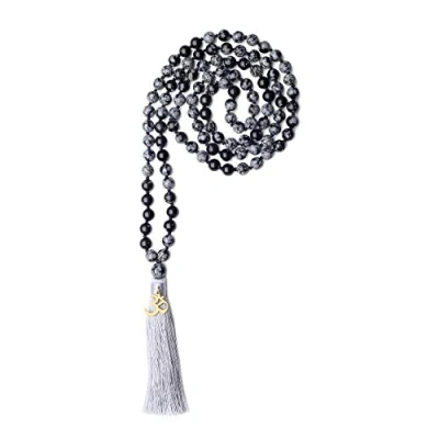 Image of COAI Hand Knotted Tassel Snowflake Obsidian Stone 108 Mala Beads Necklace