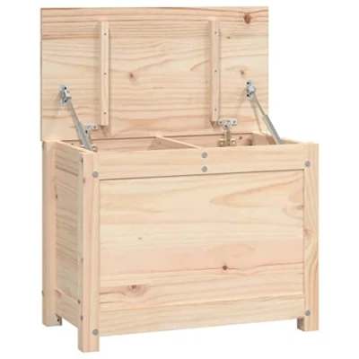 Image of vidaXL Solid Wood Pine Storage Box Hydraulic Gas Lift Lid Chest 60x32x45.5 cm Brown Versatile for Living Room, Bedroom, Patio