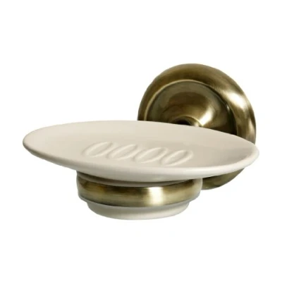 Image of Bisk 00405 Deco Ceramic Soap Dish in Antique Brass Holder, 13 x 12 7.5 cm