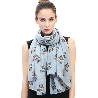 Image of Yorkshire Terrier Yorkie Dog Print Women&#039;s Scarf Shawl Wrap Lightweight (Light Blue)