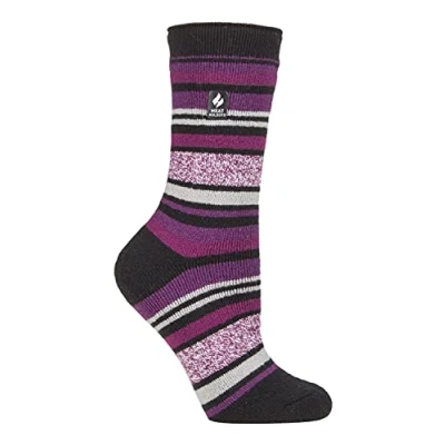 Image of HEAT HOLDERS Lite Womens Insulated Thermal Socks Multiple Designs Including Argyle Stripes Hearts Stars Warm for Winter (4 7, Black (Antalya))