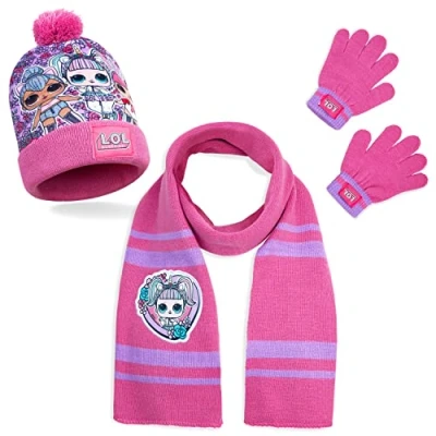 Image of L.O.L. Surprise! Hat Scarf and Gloves Set Warm Bobble Knit Winter Accessories Gifts for Girls