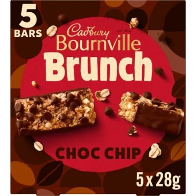 Image of Cadbury Bournville Brunch Bar Chocolate Chip, Dark Cereal Bars With Chips, Multipack of 5 x 28 g (Pack 1)
