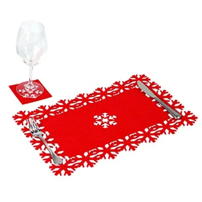 Image of 4 x Simpa® Christmas Snowflake Red Felt Table Place Mat &amp; Coaster Sets.