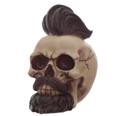 Image of Puckator Hipster Mohican Skull with Beard and Styled Hair Home Decoration Ornaments Resin Accessories Living Room Human Skeleton Goth Gifts For Men