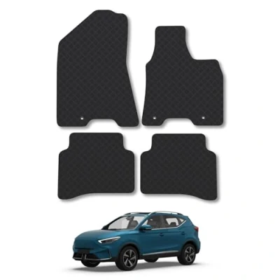 Image of Rubber Car Mats Compatible with MG Motor UK Zs EV (2022 ) Tailored Fit Floor Set Accessory Black Custom 4 Pieces Clips Anti Slip Backing, Heavy Duty &amp; Waterproof