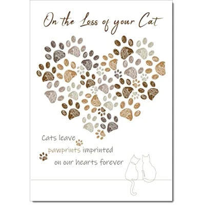 Image of Loss Of Pet Cat Sympathy Condolence Bereavement Card Paw Print Heart Medium Size with Plain Envelope