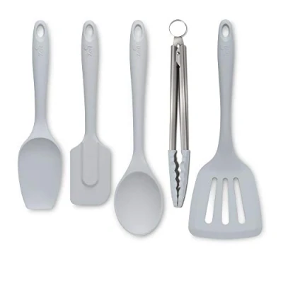 Image of Zeal JSET45S Non Stick Silicone Cooking Tongs, Turner, Spatula Spoon &amp; Cook 5 Piece Set French Grey