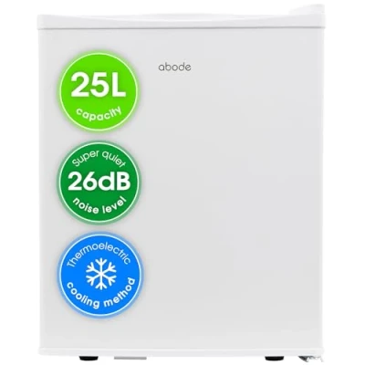 Image of Abode Quiet Mini Cooler 25L Thermoelectric For Drinks with Adjustable Thermostat, Portable in White, Compact Bedroom, Home, Caravan Reversible Door A25THBC102W