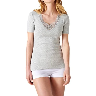Image of Damart Women&#039;s T Shirt Manches Courtes, Maille Ajourée Thermolact Underwear, Grey, M