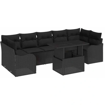 Image of vidaXL 8 Piece Garden Sofa Set with Cushions Black Poly Rattan