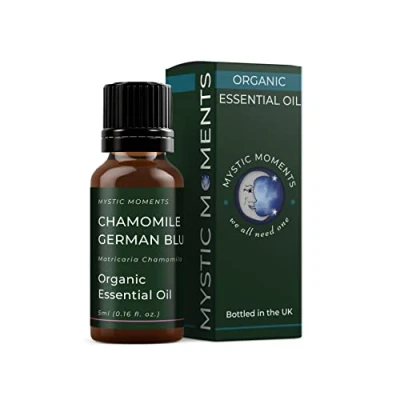 Image of Mystic Moments Organic Chamomile German Blue Essential Oil 5ml Pure &amp; Natural for Diffusers, Aromatherapy Massage Blends Vegan GMO Free