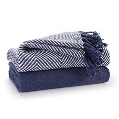 Image of EHC Luxury Throws for Sofa Cover Couch Blanket Pack of 2, Navy Blue Throw 125x150cm
