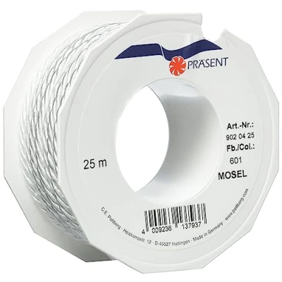 Image of C.E. Pattberg Mosel Cord in White, 55 Yards of Braided for Gifts, Parcels &amp; Presents, 0.16 inches Width, Accessories Decoration and Handicrafts, Tearproof Tape Gift Wrapping