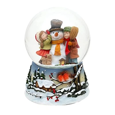 Image of Dekohelden24 Snowman Snow Globe with Children on Elaborately Decorated Base Musical Mechanism Melody: Quiet Trickling the Dimensions (L x W H): 10.5 14 cm Ball Diameter cm, 501863,