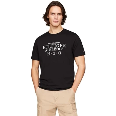 Image of Tommy Hilfiger Men Ath Stack Tee S/S T Shirts, Black, S