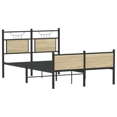 Image of vidaXL Sonoma Oak Bed Frame 120x200 cm Modern Engineered Wood Double Bedstead with Plywood Slats for Bedroom Comfort