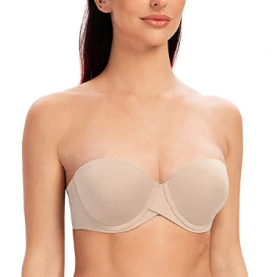 Image of MELENECA Women&#039;s Underwire Multiway Anti Slip Stay Put Padded Push Up Strapless Bra Pale Nude Heather 34C