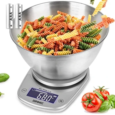 Image of Duronic Digital Kitchen Scales KS5000 SR/SS Electronic Scale with Bowl Measuring Weighing Baking for Office School Cooking Mail Pet Food Measurement Weight Scale, Tare LCD Display