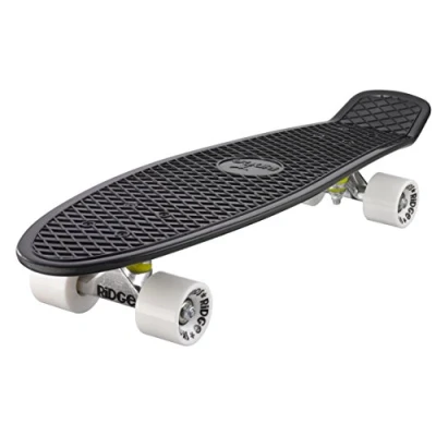 Image of Ridge Mini Cruiser Unisex Street Skateboard Black/Black, 27&quot; inch plastic frame, 7 speed slightly more stable abec high precision stainless steel bearing