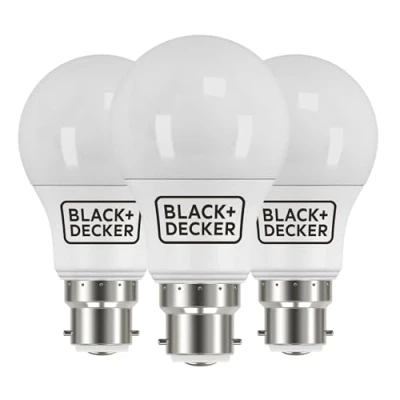Image of BLACK+DECKER® LED GLS Lightbulbs Pack of 3 Light Bulbs 7.3W B22 Bayonet Base Daylight 6500K Non Dimmable 806 Lumens Energy Class E