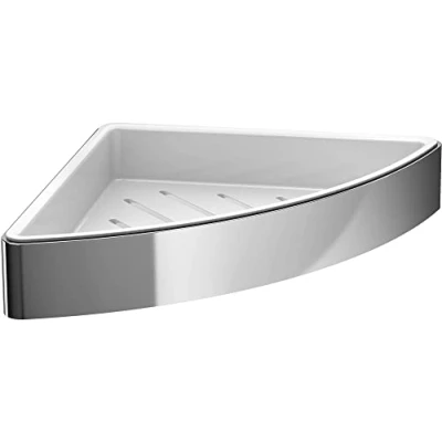 Image of Emco Loft Corner Soap Basket 179 x 34 mm Chrome/White, Die cast zinc, Eckwandkorb