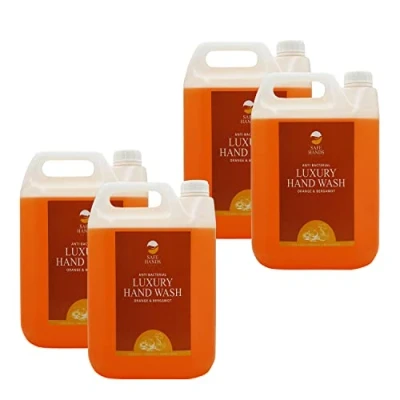 Image of Safe Hands Luxury Hand Wash Orange &amp; Bergamot 4 x 5 Litre Antibacterial Soap Anti Bac Removes 99% of Bacteria Kind to Skin