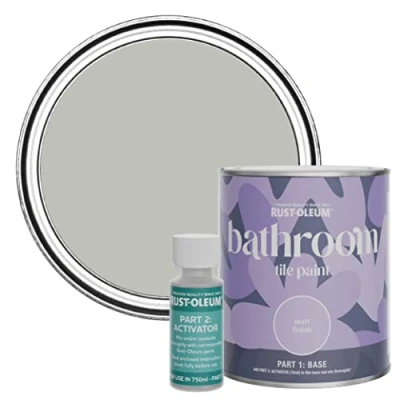 Image of Rust Oleum Grey Water Resistant Bathroom Tile Paint in Matt Finish Flint 750ml