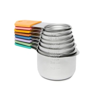 Image of Chef Pomodoro Magnetic Measuring Cups Set 8 Pc Dry Nesting Stainless Steel with Handles, Metal for and Liquid Ingredients Dishwasher Safe