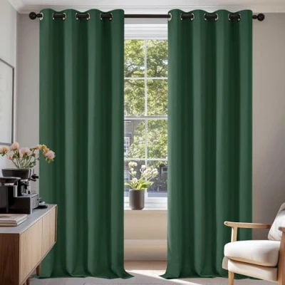 Image of Deconovo Home Decoration Blackout Curtains Thermal Insulated Eyelet for Living Room Forest Green W55 x L87 One Pair