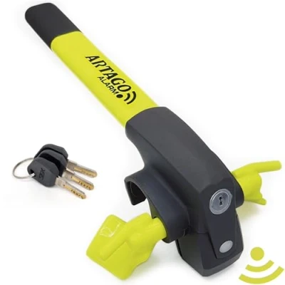 Image of ARTAGO 870 High End Steering Wheel Lock 2in1 Without or with 120dB Alarm + Don&#039;t Touch Warning, Visible and Deterrent Security, Universal Anti Theft Bar Locking Device for Car, Truck, Van, Camper