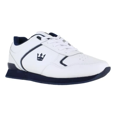 Image of Crown King Mens/Womens Leather Lace Up/Touch Fasten Green Bowling Sports Shoes Trainers UK 9 / EU 43 White/Navy
