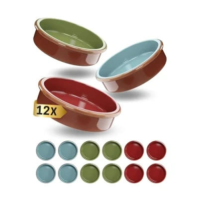 Image of ToCi Set of 12 Tapas Bowls Colourful Casserole Dish 175 ml Cazuela Bowl Clay Dessert Mediterranean Diameter 11.5 cm Traditional Pottery from Spain