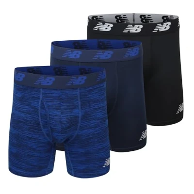 Image of New Balance Men&#039;s 6&quot; Boxer Brief Trunk Underpants Fly Front with Pouch, 3 Pack, Pigment/Pigment Woodgrain/Black, XX Large