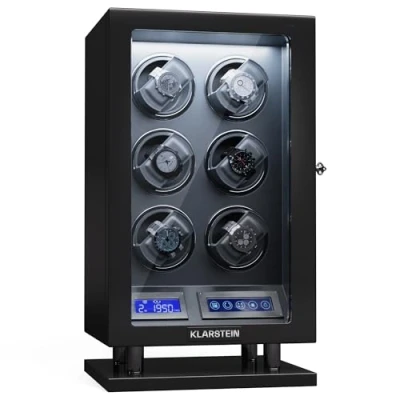 Image of KLARSTEIN watch winder for automatic watches, 6 with acrylic door, winder, blue LEDs, 5 TPD settings