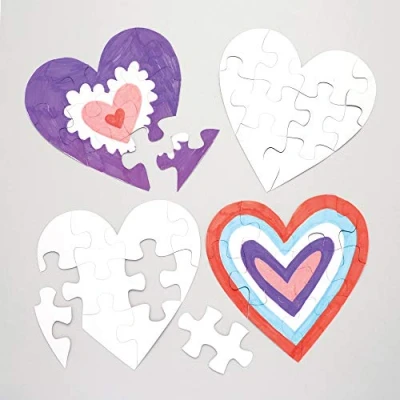 Image of Baker Ross AW121 Heart Colour In Jigsaw Puzzles (Pack of 10)