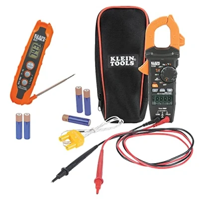 Image of Klein Tools 80143 HVAC Clamp Meter and Infrared Thermometer Kit, Auto Ranging Digital Dual IR Probe LCD Thermometer, 2 Piece