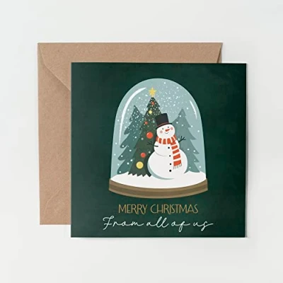 Image of 1 x Greeting Card Merry Christmas From All Of Us Xmas Seasons Greetings Friend Neighbours Festive Family Mum Dad Secret Santa #79246