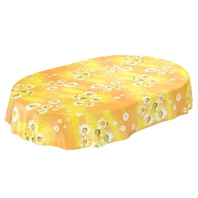 Image of ANRO Oilcloth Tablecloth Camomile Yellow Flowers Sun Oval 180 x 140 cm Cut Edge