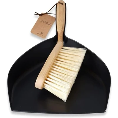 Image of ENA Living Bamboo Dust Pan &amp; Brush Set, Eco Friendly Dustpan Brush, Perfect For Household Cleaning, Sturdy Effective Pan, Sweeping Stylish Sustainable Set