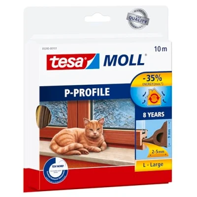 Image of tesamoll P Profile Seal Self Adhesive Rubber Draught Excluder for Insulating Gaps in Windows and Doors Brown 10 m x 9 mm