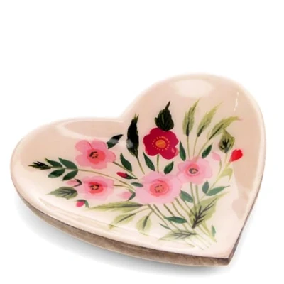 Image of Rex London Wooden Heart shaped Trinket Dish Flowers