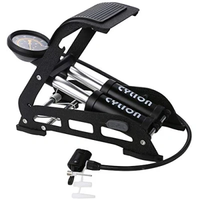 Image of Double Cylinder Portable Foot Pump Air Tyre Inflator with Pressure Gauge for Car Tyres, Bicycle Bike Motorcycle Balls, Mattress, Kayaking and Other Inflatables