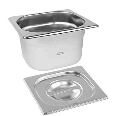 Image of eZone Gastronorm &amp; Lid 1/6 Sixth Stainless Steel Bain Marie Food Container Pan 100mm