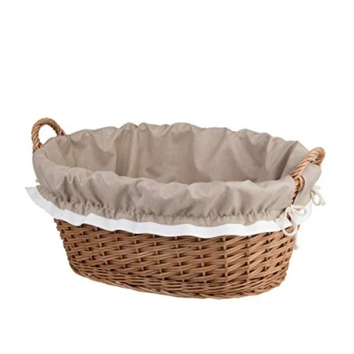 Image of e wicker24 Natural Wicker Laundry Basket for Clothes Washing Bin Oval Storage Towel Bathroom Wash Baskets Box (O2)