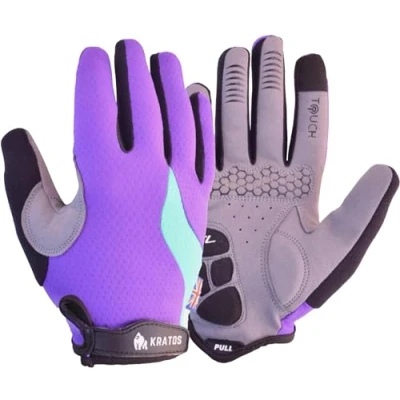 Image of Kratos Cycling Gloves Full Finger Mountain Bike Gel Padded Touchscreen MTB racing bicycle BMX for Kids Men Women (Turquoise/purple/Black, L)