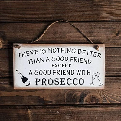 Image of Marco Paul Novelty Rectangular Wall Mounted Friendship Gin Plaque Wooden Door Hanging Friends Sentimental Message Board Decorative Ornaments Gift for Bedroom, Living Room Decor