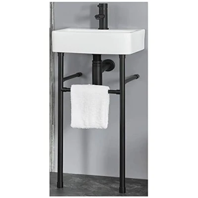 Image of Milano Farington Modern White Ceramic 1 Tap Hole Bathroom Basin Sink and Black Washstand 400mm x 295mm