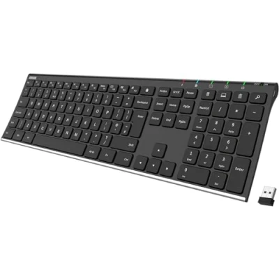 Image of Arteck 2.4G Wireless Keyboard Stainless Steel Ultra Slim Full Size with Numeric Keypad for Computer/Desktop/PC/Laptop/Surface/Smart TV and Windows 10/8/ 7 Built in Rechargeable Battery